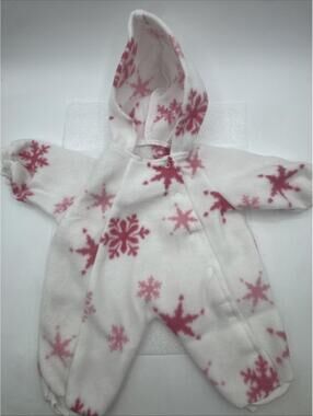 Lee Middleton Doll One Piece Fleece Winter Hooded White With Pink Snowflakes